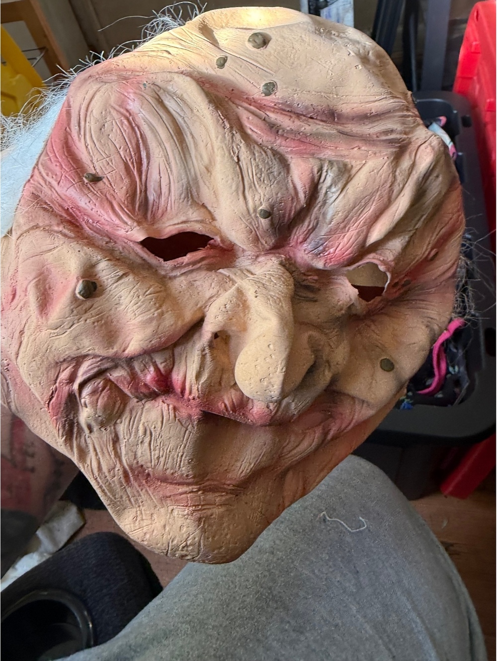 Vintage Halloween Witch Mask with White Hair